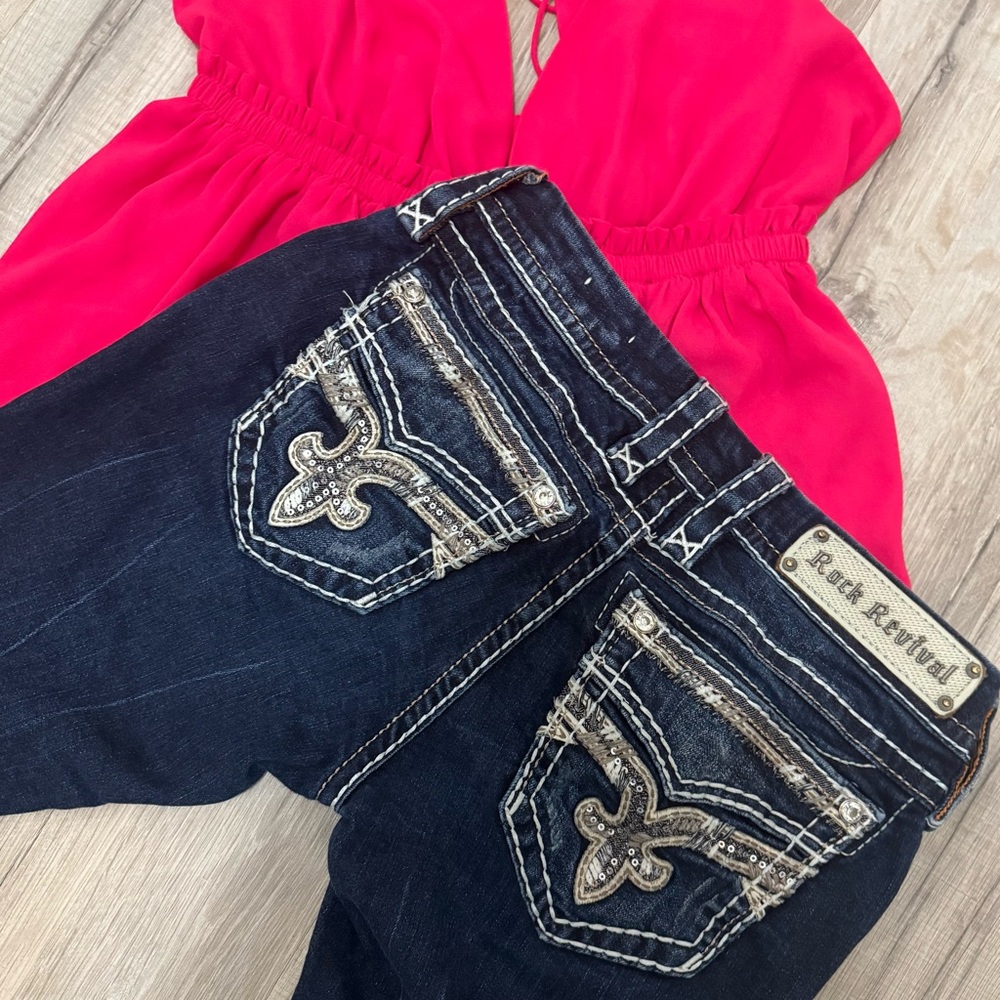 Rock Revival Navy skinny jeans with Silver Stitching